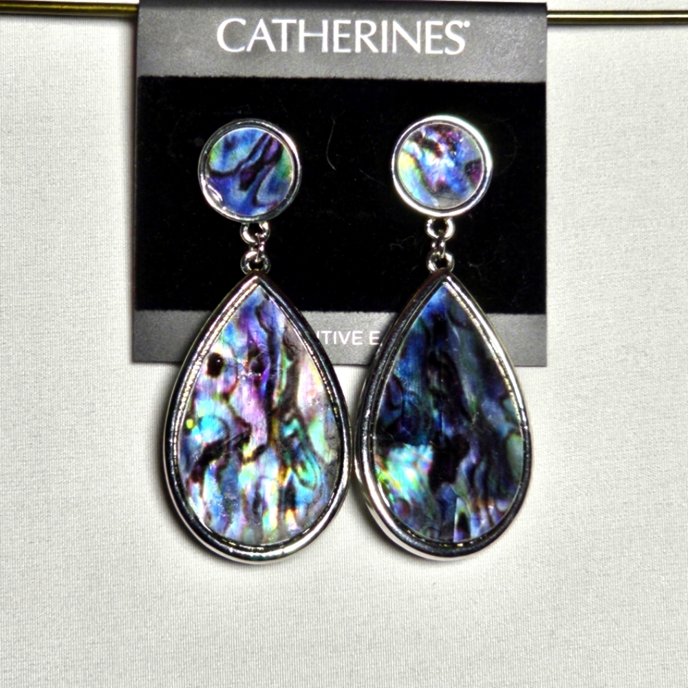Catherines marble iridescent teardrop earrings nwt